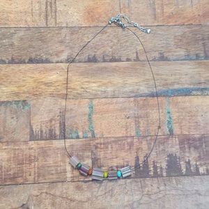Thin wire necklace with Multi Colored Beads